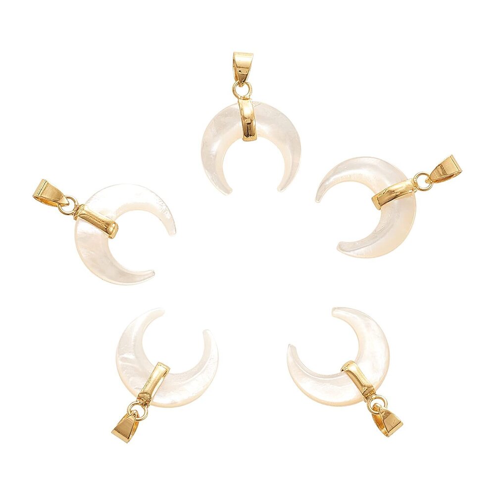 8239 5 Pcs Natural White Shell Mother of Pearl Shell Double Horn Crescent